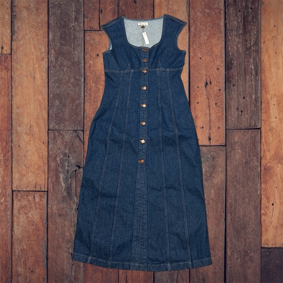 New Madewell Denim Square-Neck Midi Dress Benton Wash Size 8 NWT - Picture 1 of 11